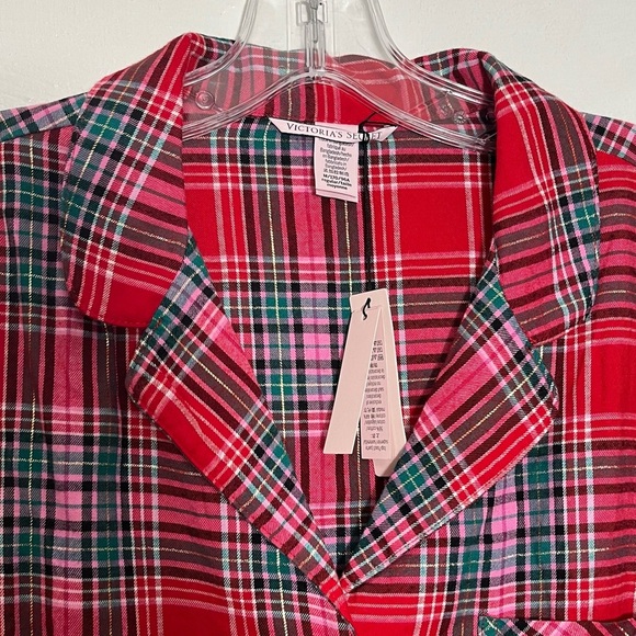 NWT VICTORIA’S SECRET Red Gold Plaid PJ Button Down Sleepwear Top | size Medium - Picture 6 of 8